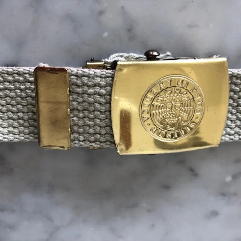 STETSON Born in American Eagle Embossed Gold Tone Web Belt Vintage RARE